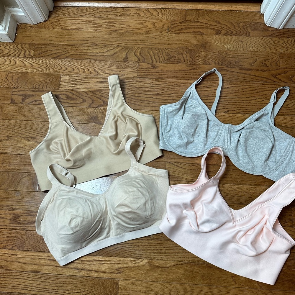 Women's Bra Lot x 4- All Size 3X- Cream, Gray, Pink-Warners Hanes Fruit of Loom